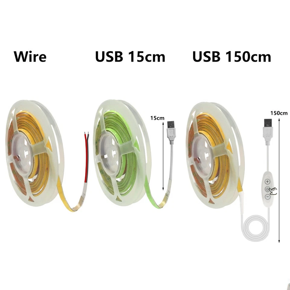 5V USB 480LEDs/M 4mm COB LED Strip Light Tape for Game Computer PC TV Decor Dim - Image 2 of 4