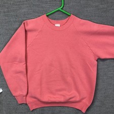 Fruit Of The Loom Sweatshirt Mens L Pink Blank Fleece Pullover Crewneck USA 80s