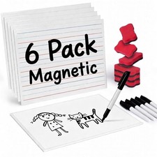 6 Pack Magnetic Dry Erase Lap Boards 9x12 DoubleSided Whiteboards with Markers