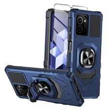 for Phone Case with Tempered Glass Screen Protector,Military HMD Vibe Blue