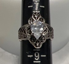 Sterling Silver Vintage Pear shaped marked .925 DQ tested gorgeous size 8