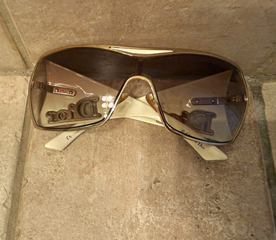 Christian Dior Gaucho 2 Shield Sunglasses Cream Gold Galliano Y2K Vintage