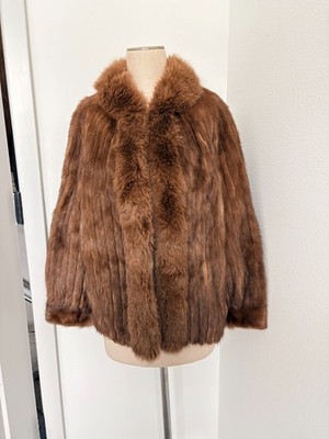 Vintage Mink Horizontal Fur Jacket Women Vintage 18 US L  Mahogany Hook Eye