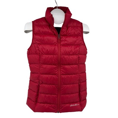 Eddie Bauer Puffer Vest Small Red EB650 Down Insulated Quilted Full Zip Outdoor