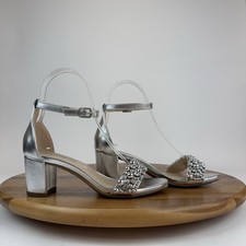 Big Kids Girls Steve Madden Carrson Silver Metallic Bead Block Heels Size 2 Y