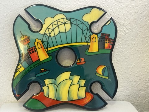 Handmade Sydney Australia Wine Glass Bottle Holder Aussie Homecraft signd Carlie
