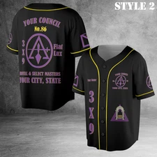 Black-Council Royal and Select Masters Freemasonry Baseball Jersey With Sewn Tri