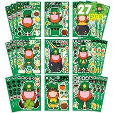 27 Sheets St. Patrick's Day Stickers for Kids Toddlers Make a Face Color