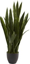 35In Artificial Snake Plant, Sansevieria Faux Greenery with Black Planter for In