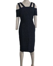 Eliza J Midi Dress Sz 6 Women’s Cold Shoulder Black  Zipper Elegant Contemporary