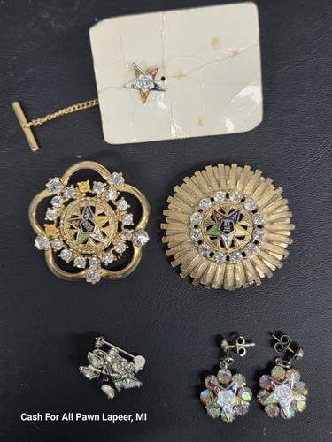Vintage Lot OES Order of Eastern Star Jewelry Earrings Pendant Brooch Pin 5pc