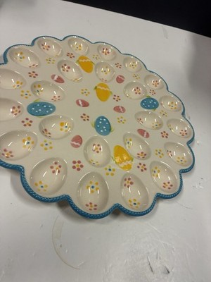 Temptations by Tara Easter Egg Deviled Egg Tray with Handle 14'' Hand Painted 