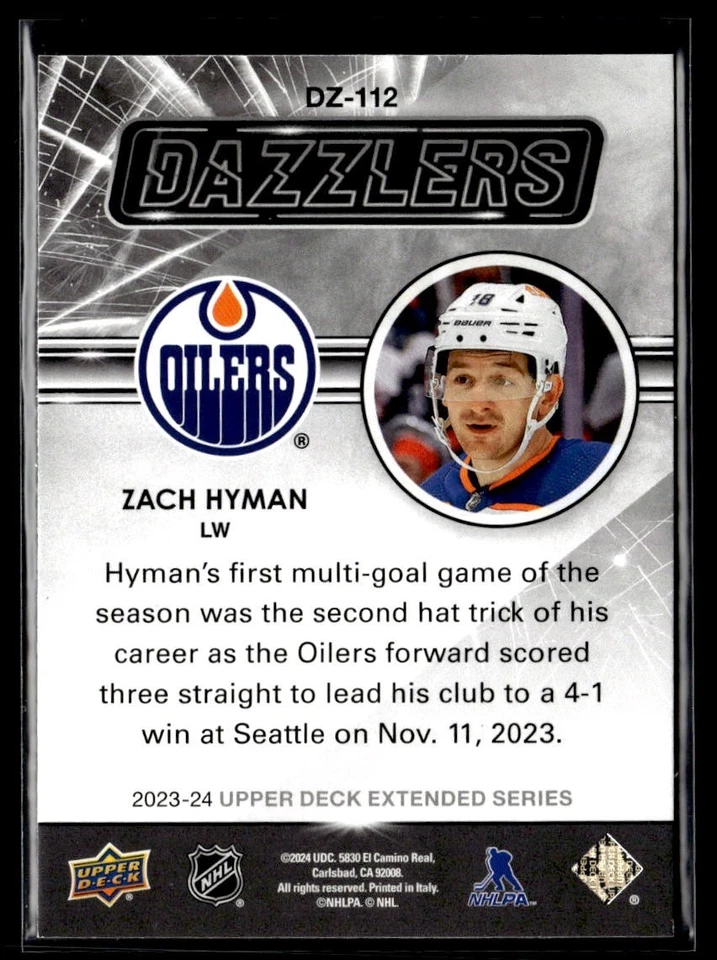 2023-24 Upper Deck Extended Series Dazzlers Green #DZ-112 Zach Hyman - Image 2 of 2
