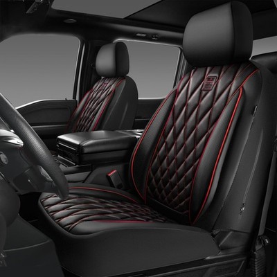 CAR PASS Piping Luxury PU Leather Two Front Car Seat Front, Black and Red 