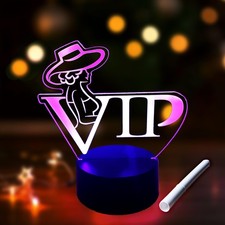 Led Vip Reserved Table Sign Night Light With Pen Luminous Menu Holder Black