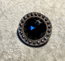 Victorian Antique Button Facet Black Glass Set In Steel Facet Border 1-3/8&rdquo;