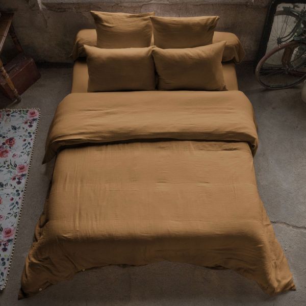 Housse de couette en gaze de coton 220x240 camel pour chambre style bohème