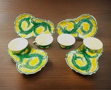 Italian Individual Snack/Appetizer Plate & Cup Set of 4, Green Leaves