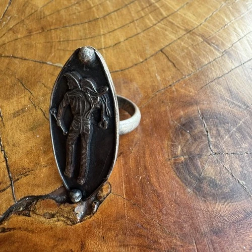 Vintage Sterling  silver large detailed  cowboy western Ring - handmade  10g
