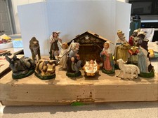 Vintage Nativity Set 12 Pc Wood Stable Made In Italy Hand Painted Depositato 40s