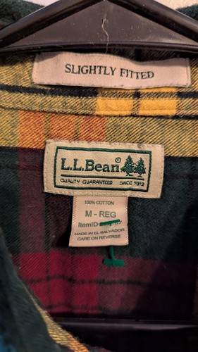 LL Bean Plaid Flannel Shirt Slightly Fitted Mens M Green/Red/Yellow Button Down - Picture 4 of 8