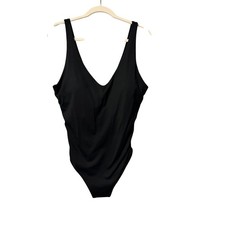Athleta Black Deep V Neck Ruched Side One Piece Swimsuit Size XL