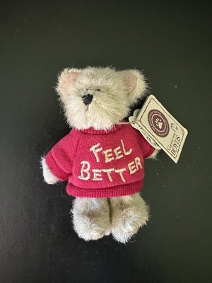 Boyds Bears Mini Message Thinkin' Of Ya Feel Better Red Sweater Chip Bear 3.5 