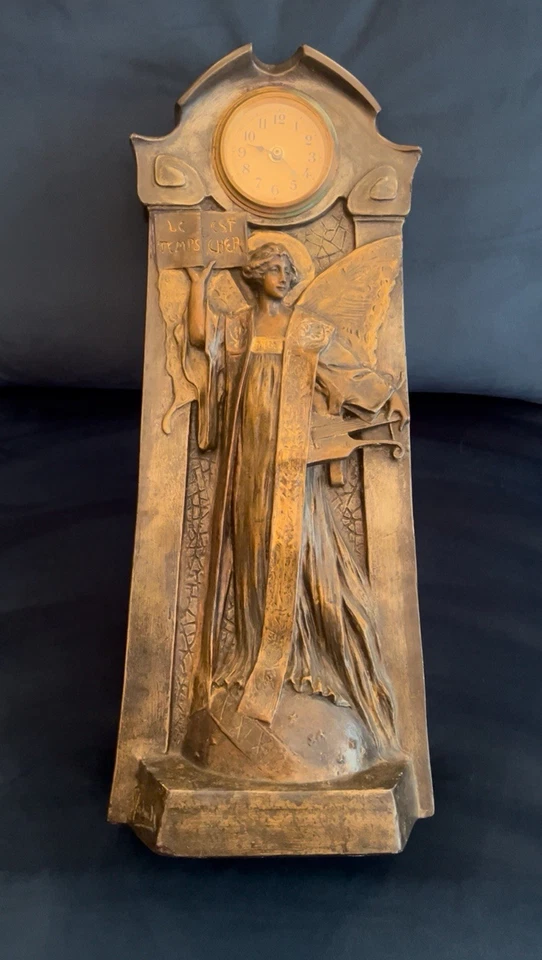 Superb Original Tall Art Nouveau Clock With Caption "Time is Expensive" c. 1900 - Image 3 of 4