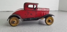 1930s Wyandotte Pressed Steel Ford Red Coupe W/ Wood Wheels 5" Missing Wheel G1