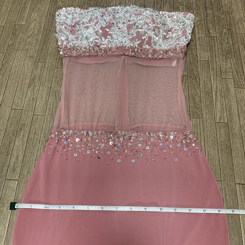 Prom Ball Long Dress Fairy Strapless Beaded Sequins Sheer Back Side Slit XS/S - Picture 14 of 17