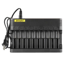 SkyWolfEye 10 Slot Battery Charger 3.7V Cell For 26650 16340 14500 RCR123A 1865