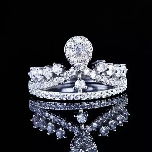 2.0Ct Lab Created Diamond Crown Shape Engagement Ring 14K White Gold Plated - Picture 3 of 4