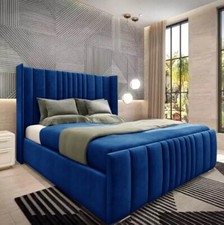 Ottoman Bed Winged Plush Velvet New York Divan Storage Double & King Size Bed