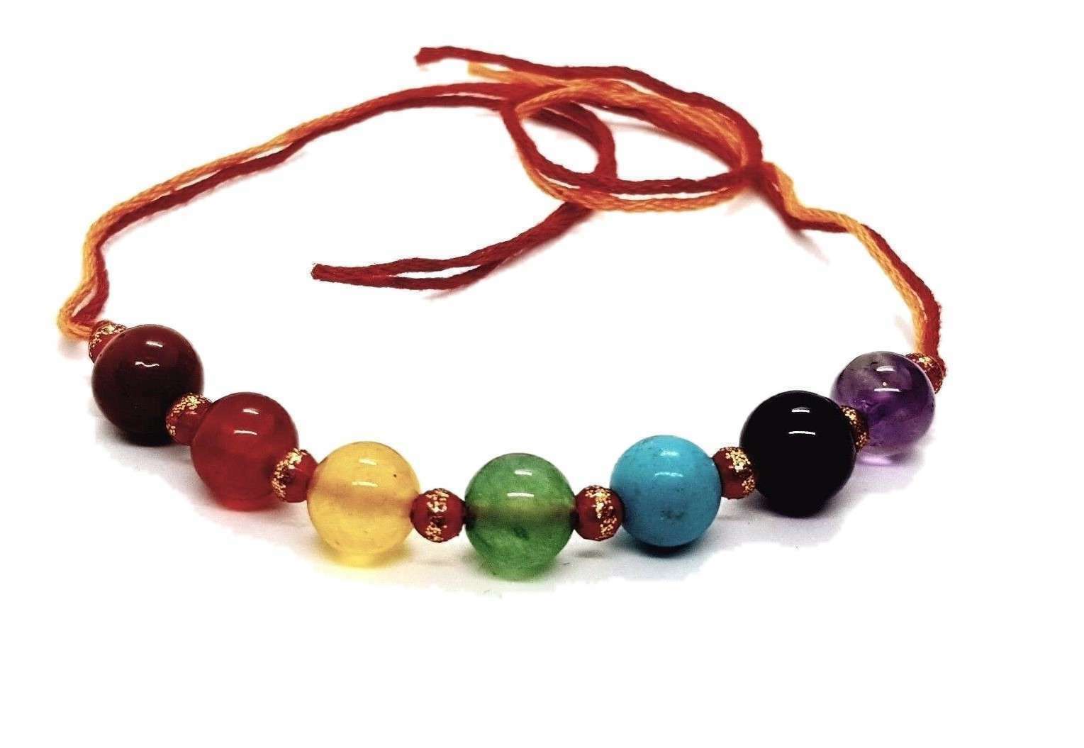 7 Chakra Gemstone Bracelet Anklet Indian Cord Real Chakra Crystal Bracelet & Bag