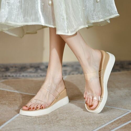 Sandalen Transparente High Heels Dicke Sohle Mode Outwear Sandalen Hausschuhe DE - Bild 1 von 10