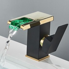 Matte Black Gold Luxury Waterfall 1-Hole Bathroom Sink Faucet with Single-Handle
