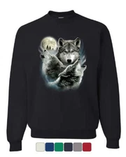 Howling Wolf Pack Sweatshirt Wild Wilderness Animals Nature Moon Sweater