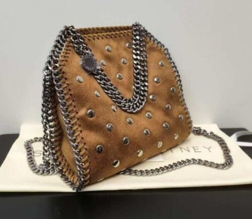 Stella McCartney Falabella Studded Mini Tote Bag Brown Shoulder Chain Strap - Picture 3 of 6