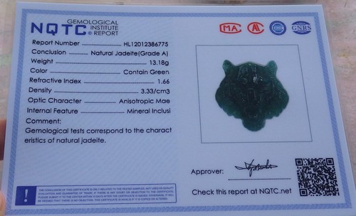 Video Certified Black Green A JADE JADEITE PENDANT Tiger Head 老虎 105986 VS - Picture 9 of 9