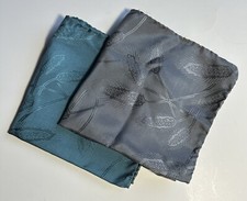2 XMI 100 Silk Made In Italy Pocket Squares Rolled Hem Teal  Grey Hankerchiefs