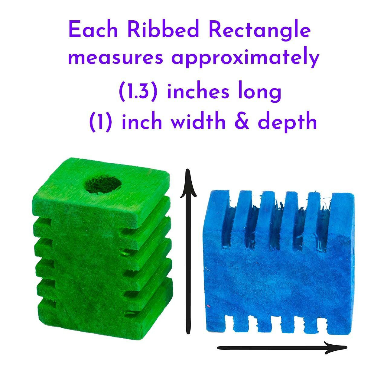 3408 Pk6 Sm Ribbed Rectangles Foot Chew Wood Colorful Beak Parrot Cockatoo