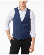 Bar III Men's Slim Fit Blue solid Stretch Performance Wool Blend Vest XL yse3022