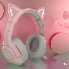 Pink wired earphone cute girl gaming earphone  RGB Backlight  Surround Sound