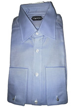  635 NWT TOM FORD Blue 15.75 eu40 textured french cuff cotton dress shirt ITALY