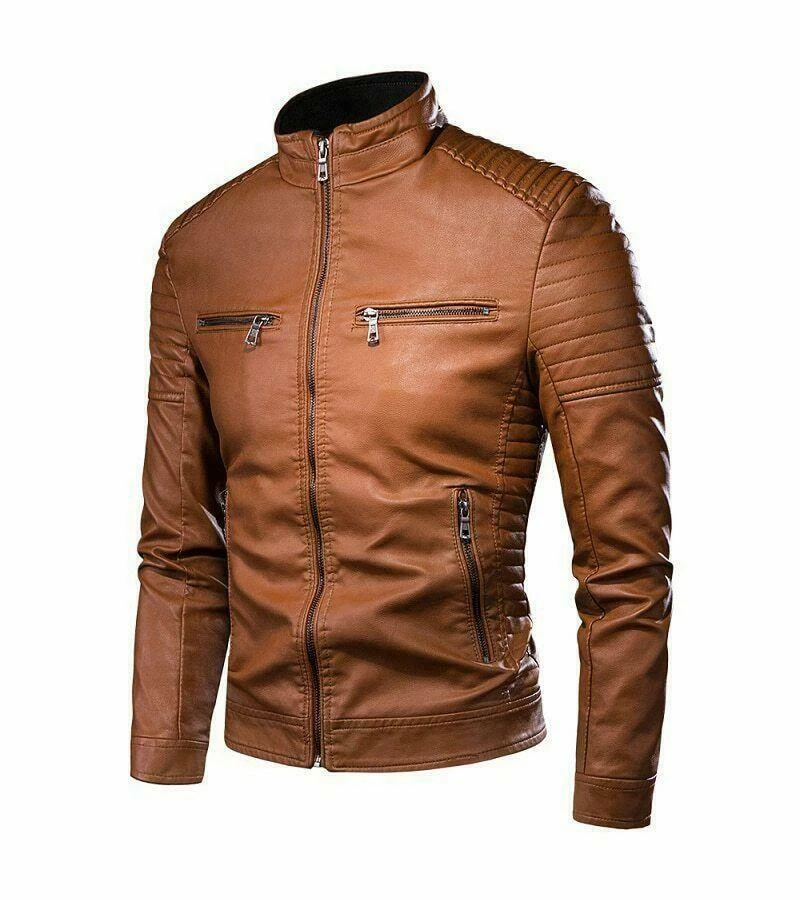 Chaqueta De Cuero Para Hombre Abrigo De Estilo Motorista Vintage