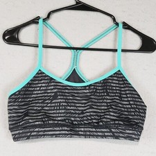 Lululemon Flow Y IV Sports Bra Bali Breeze Black Teal Stripe Workout size 8