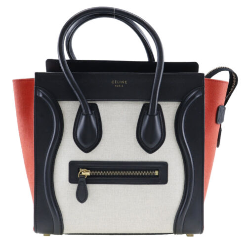 CELINE Luggage Handbag 167792 Micro shopper Tricolor black/Orange / beige ... - Picture 1 of 8