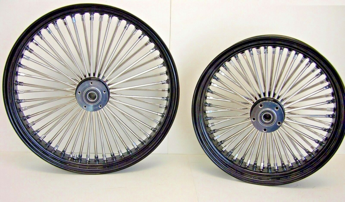 MAMMOTH BLACK FAT 52 SPOKE WHEELS 21x3.5 & 16x3.5 SOFTAIL HARLEY