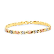 Wellingsale 14k Tri Color Gold Diamond Cut XOXO Bracelet - 7.25"