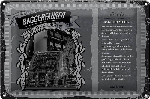 Blechschild Berufe 30x20 cm Baggerfahrer Staub Lärm baggert Schild tin sign - Bild 1 von 5